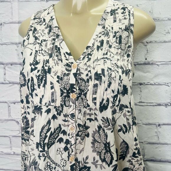 Maeve By Anthropologie Womens White Black Button Front Sleeveless Blouse Size XS - Picture 2 of 7